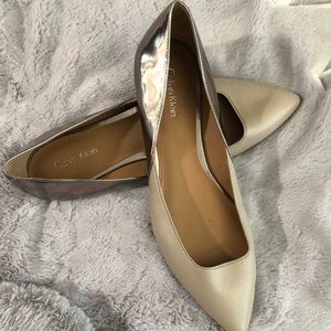 Calvin Klein solid tan and metallic flats